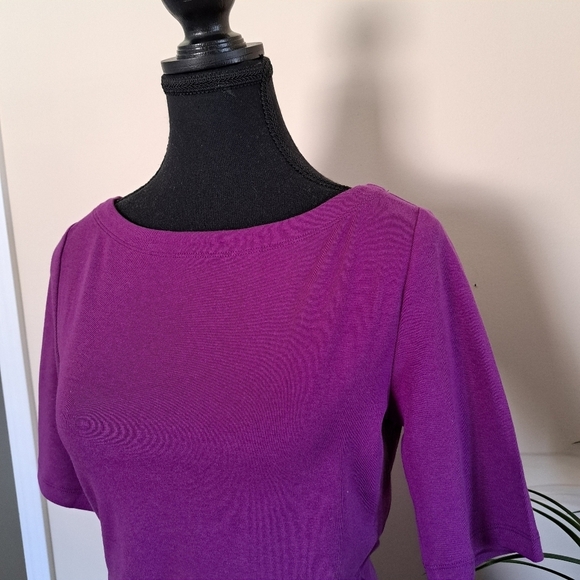 NWT Ellen Tracy Short Sleeved Tee Purple Women's Small Elbow Sleeve Boatneck - Picture 8 of 10
